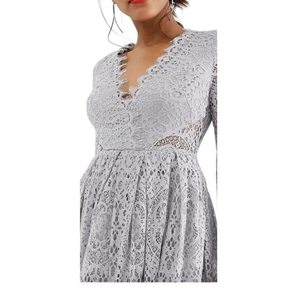 ASOS Dress Lace Chantilly Ash Tea Midi Empire Tulle Prom Formal Size 6 New - Picture 2 of 9